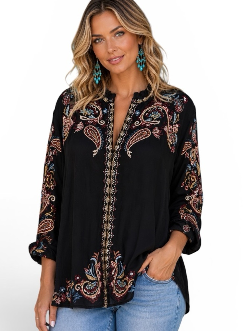 Johnny Was heavily embroidered SIMONE BLOUSE NWT